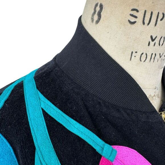 Vintage Ella Manfredi Women's Velour Track Jacket Small Black Floral USA Granny - Picture 5 of 13